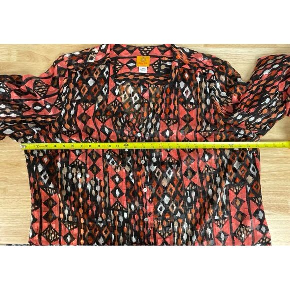 Ruby Rd. Women's Plus Size 20W Red Black Blouse Printed Sheer Roll Tab Sleeve - Picture 8 of 9